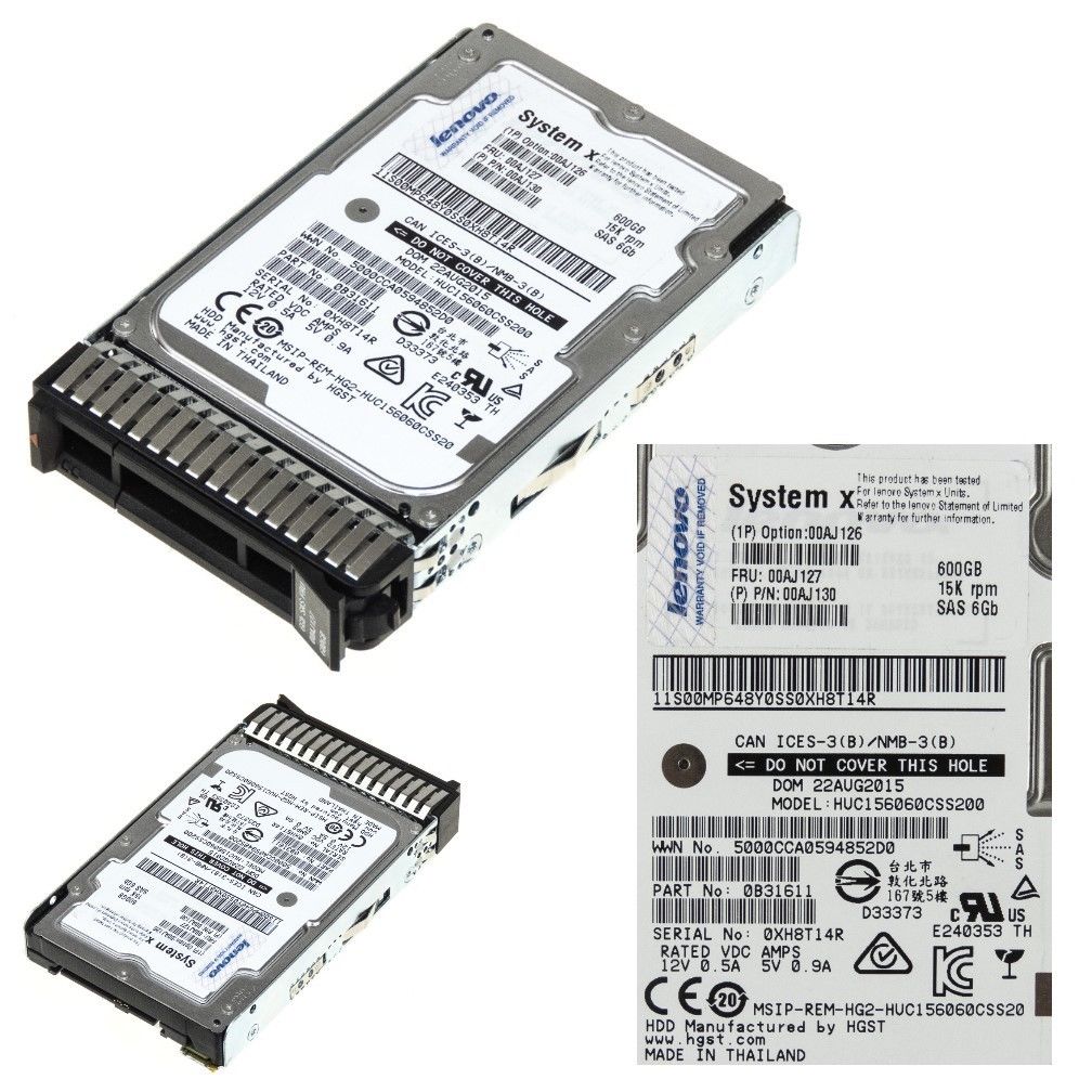 00AJ126 IBM 600GB 15K 6GB SAS 2.5" G3 HOT SWAP HDD SFF 00AJ127